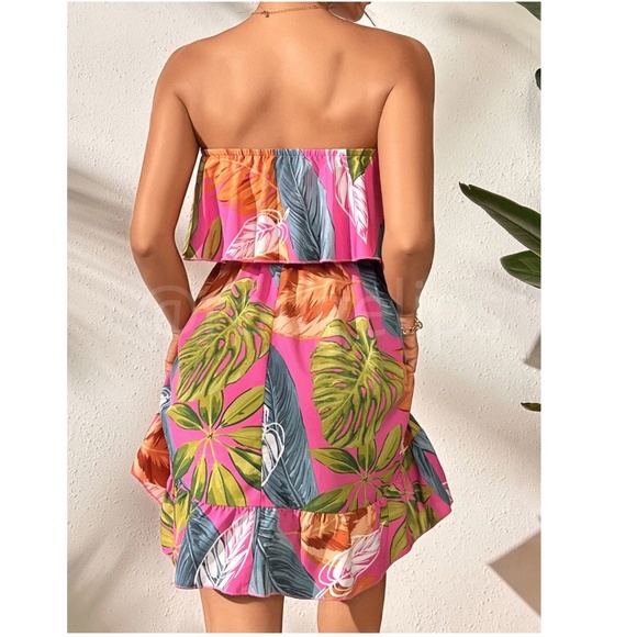 Pink tube top vacation print dress main image 0